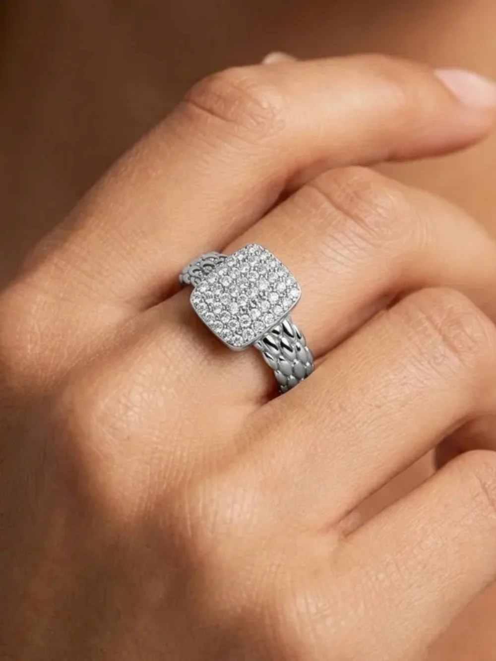 Pave Open Band Adjustable Ring NWT 18KT Gold Plated PVD Coated